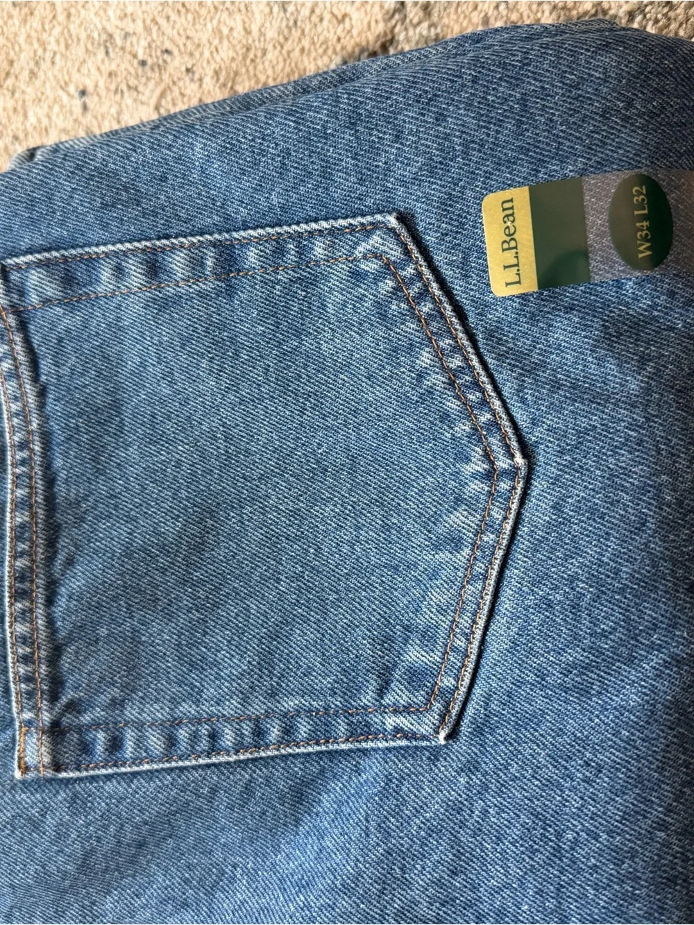 L.L. Bean Men's Blue Denim Jeans with Olive Green Fleece Cuff